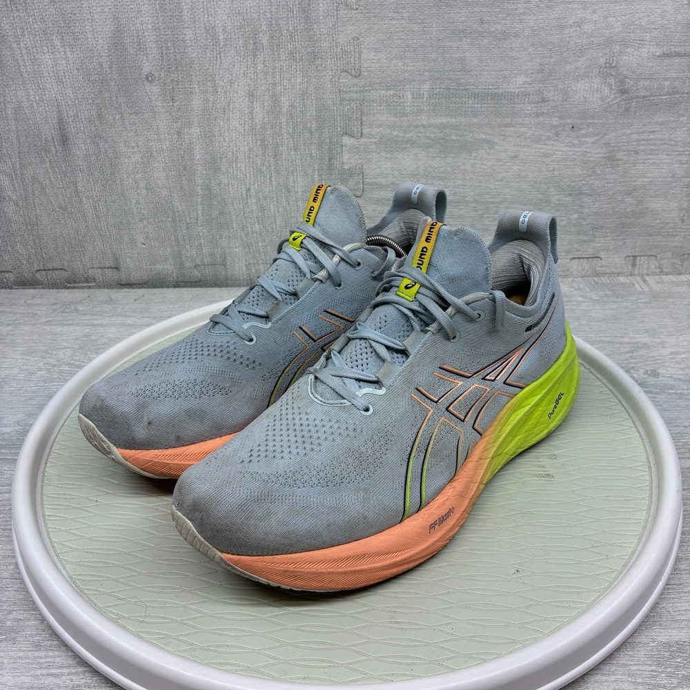 Asics Gel-Nimbus 26 Paris Mens 12 Gray Orange Lime Green Running Shoes 1011B928